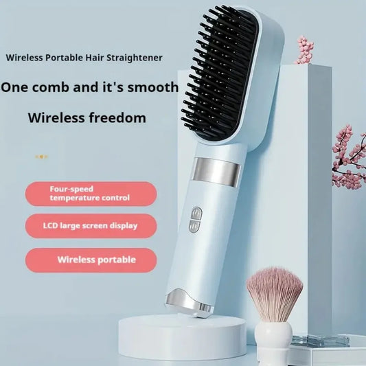 Escova de Cabelo Cerâmica Portátil Sem Fio Recarregável com Íons, Alisadora e Modeladora de Cabelo, Sem Danos, Adequada para Todos os Tipos de Cabelo